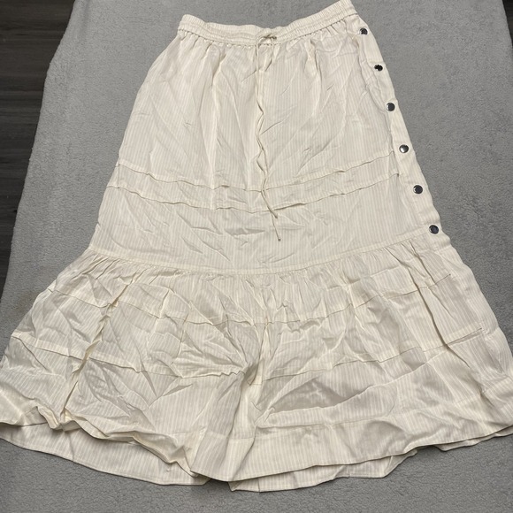 Coach Skirt Womens 8 Ivory Striped Tiered Midi Aline Silk Blend Drawstring Lined - Picture 1 of 8